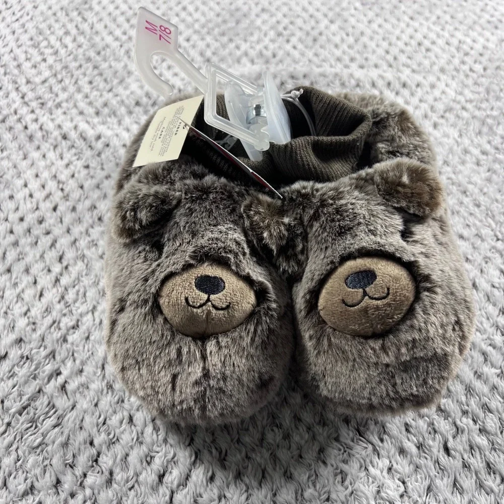 Cat Jack Kids Toddler Slippers‎ Bear Face Brown Size Medium  7/8 NWT